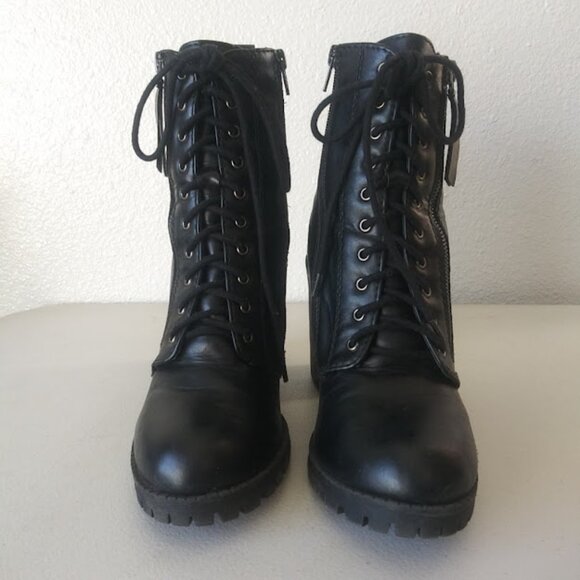 Soda women's size 11 Black high heel combat boots - Picture 2 of 12